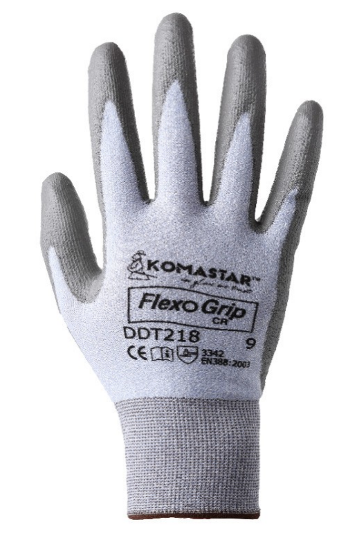 FlexoGrip DDT218 grey cut-resistant glove with PU-dipped palm and fingertips